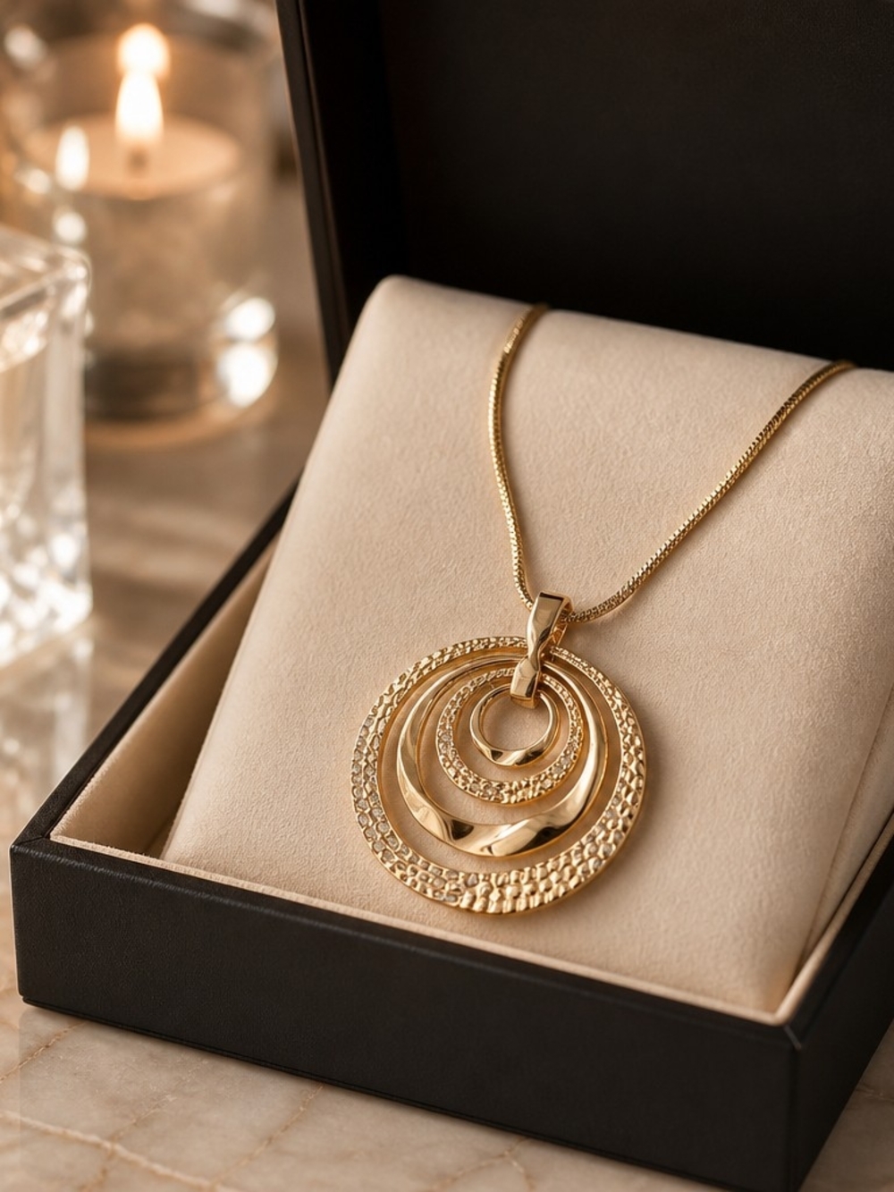 Gold Multi-Ring Pendant Necklace - Women Jewelry - Picture 2 of 2